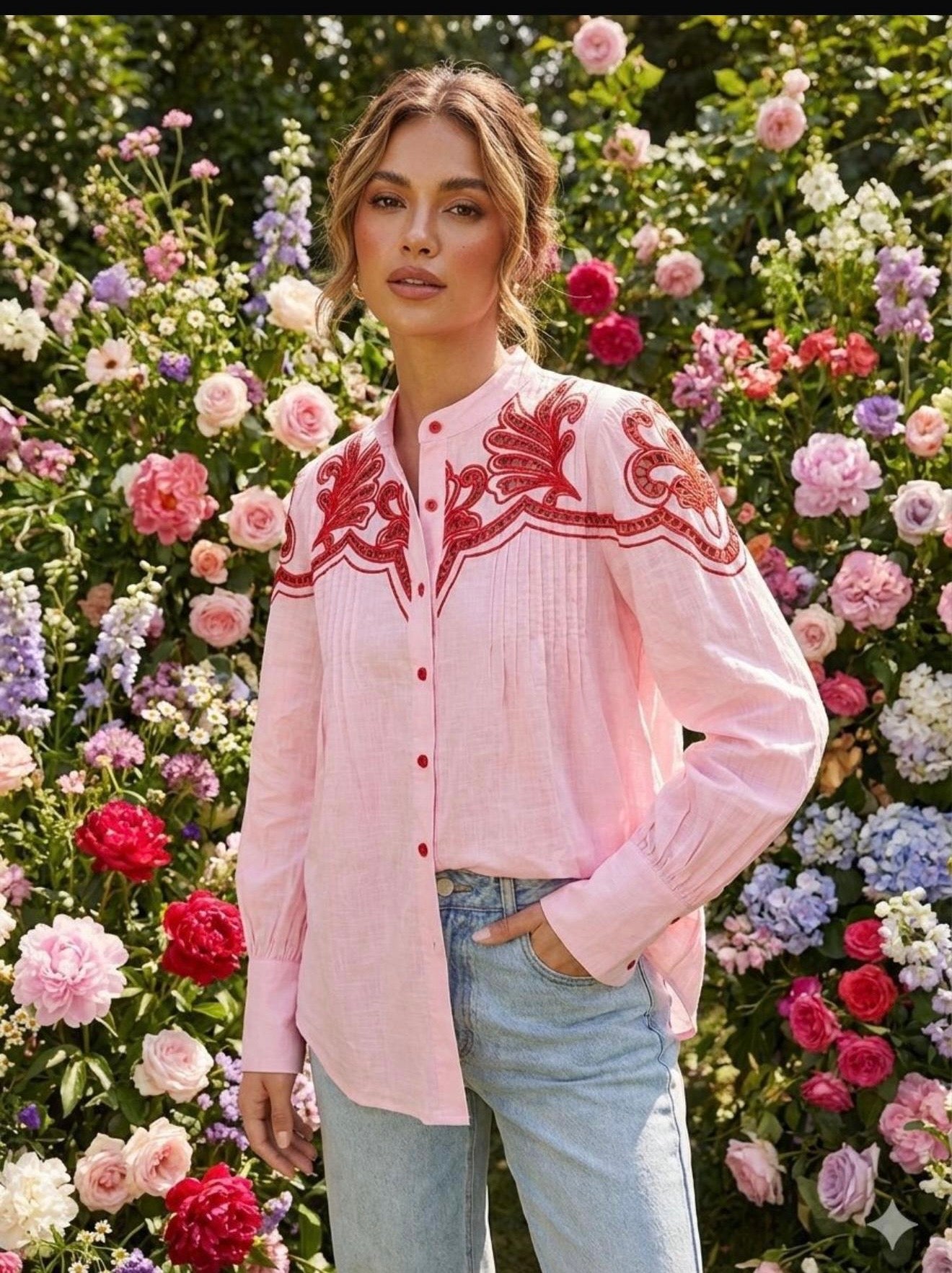 Pink embroidery blouse