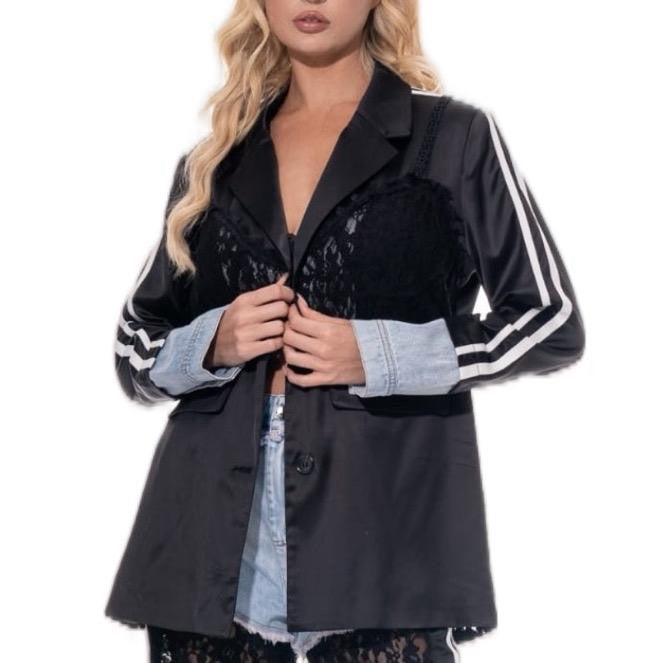 Lace denim blazer
