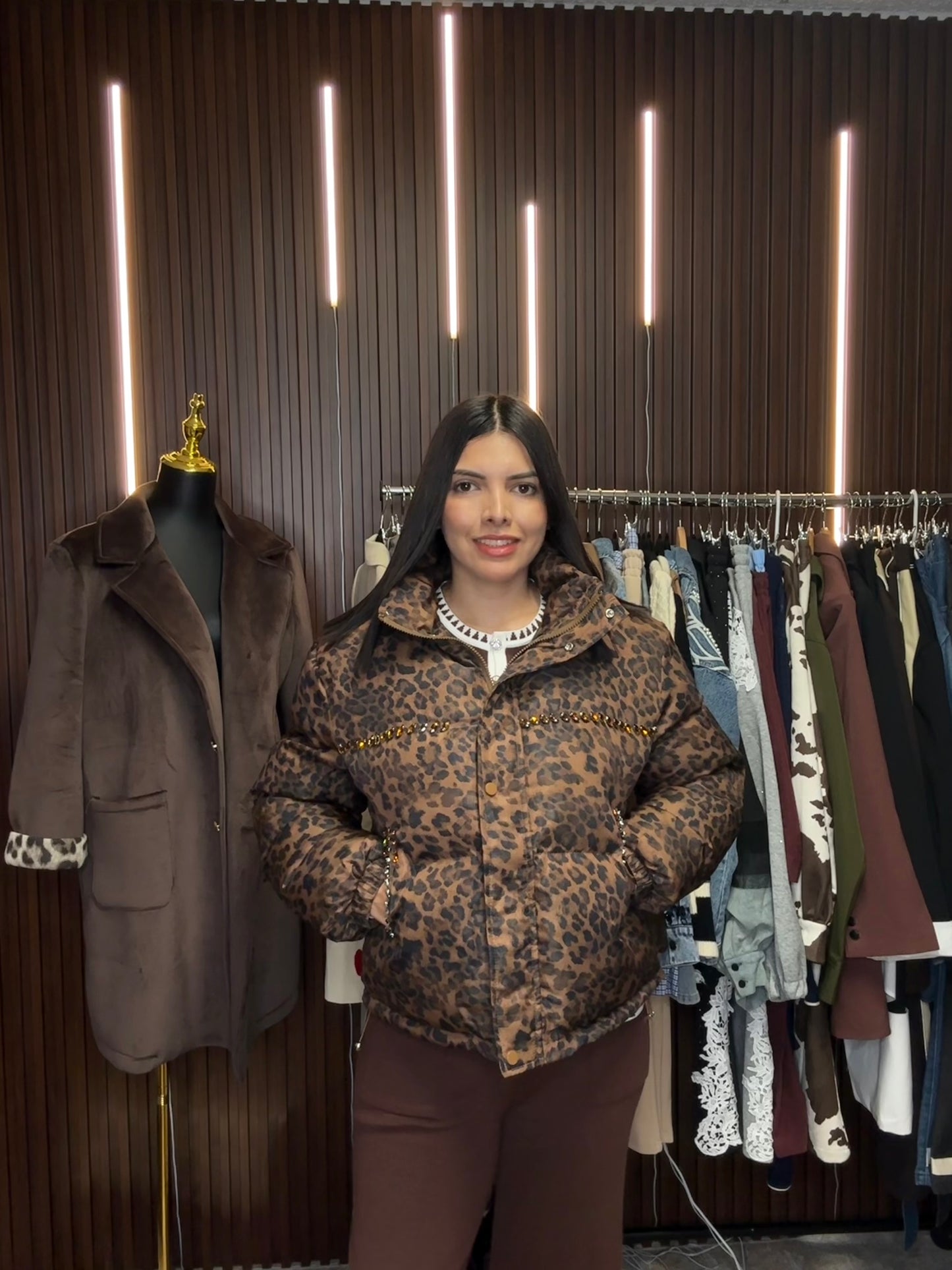 Animal print puffer jacket