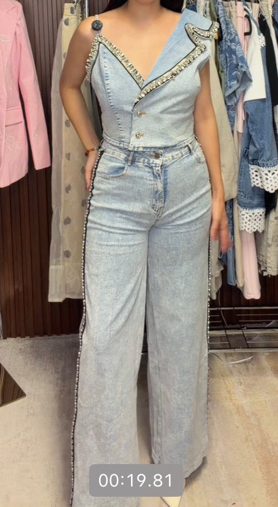 Rhinestone denim set