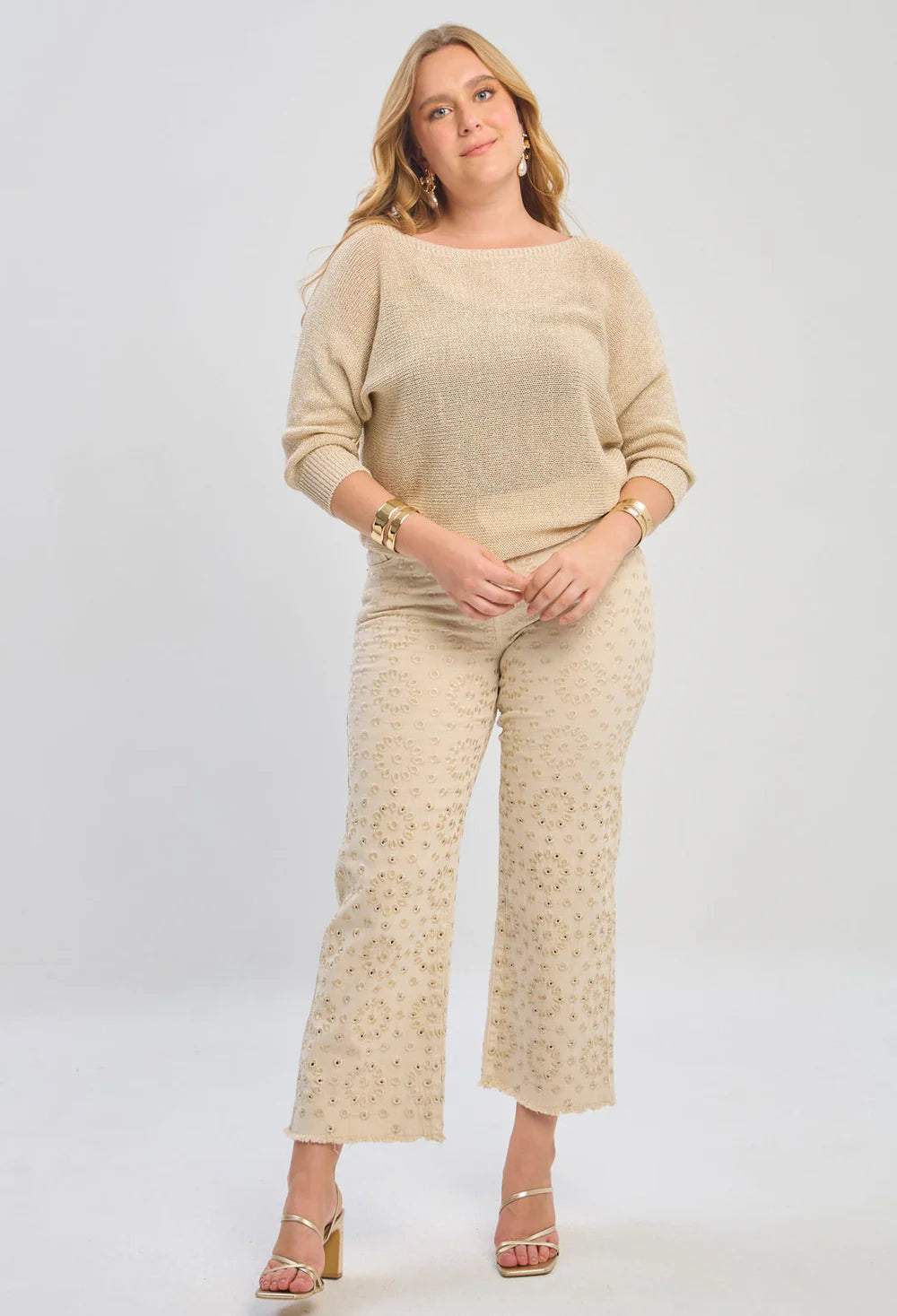 Biege embroidery jeans