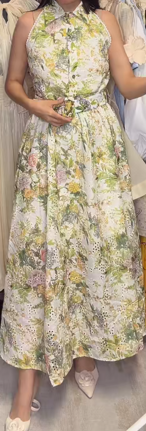 Green embroidery dress