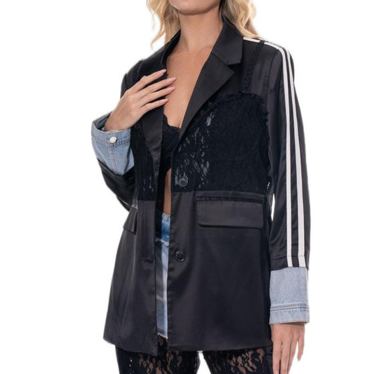 Lace denim blazer