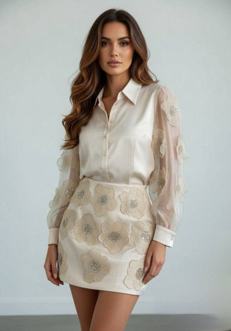 Flower skirt set -cream