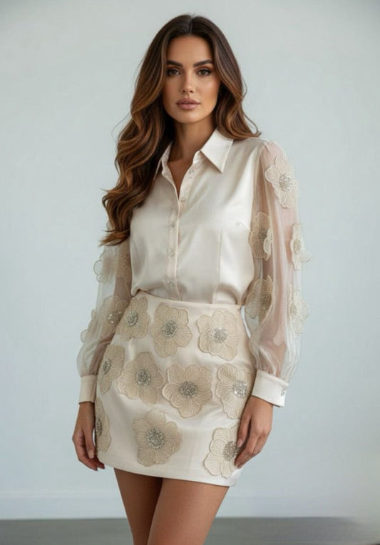 Flower skirt set -cream