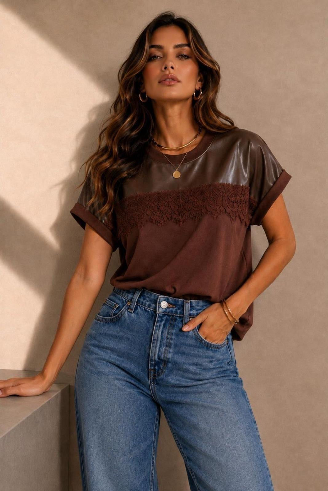 Brown lace shirt