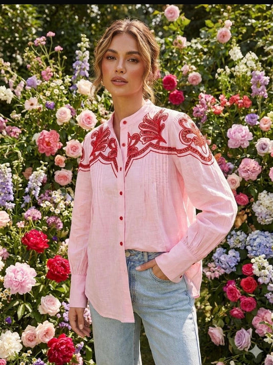 Pink embroidery blouse