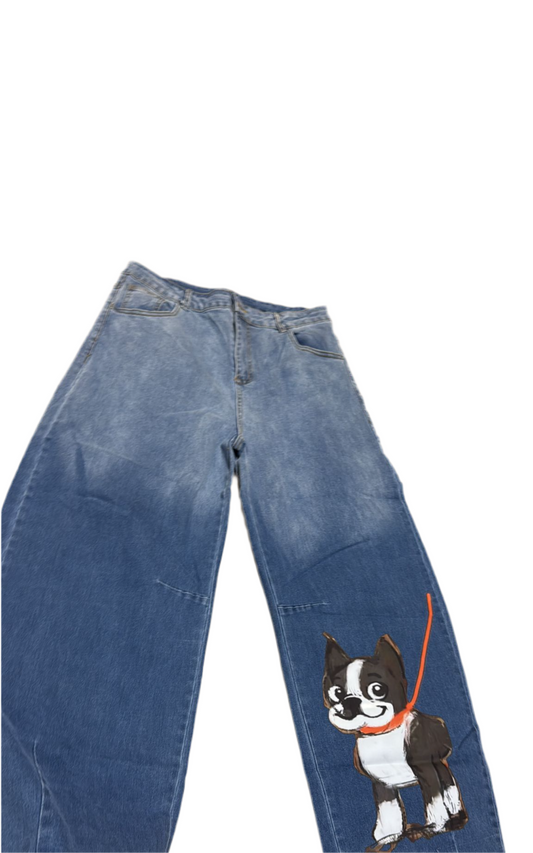 French dog barrel jeans