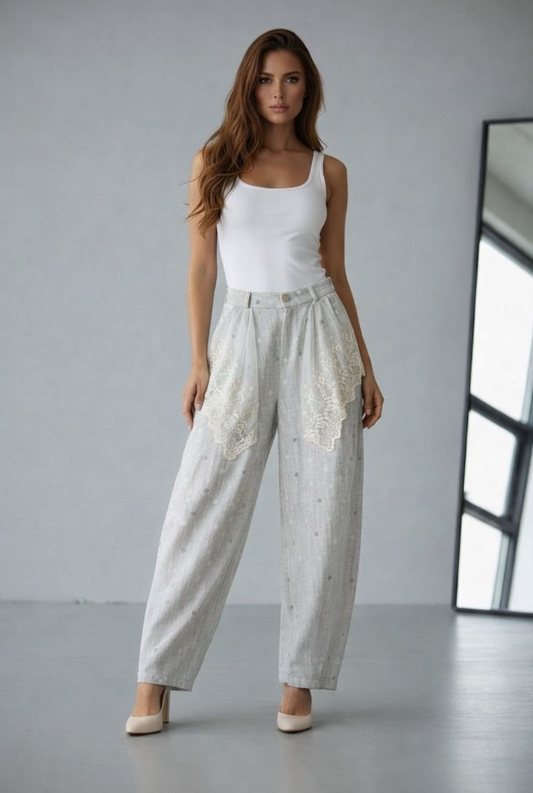 Lace polka dot pants