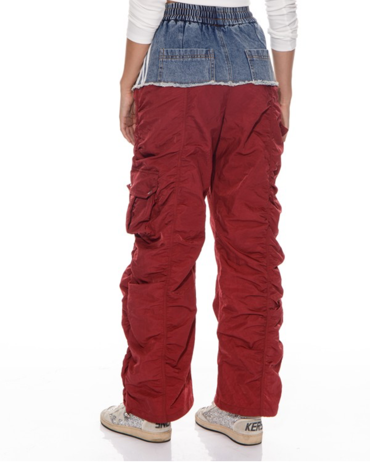 Burgundy half denim pants