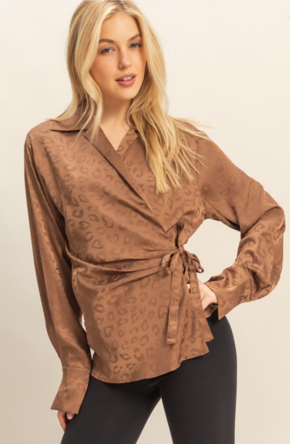 Animal print tie Front blouse