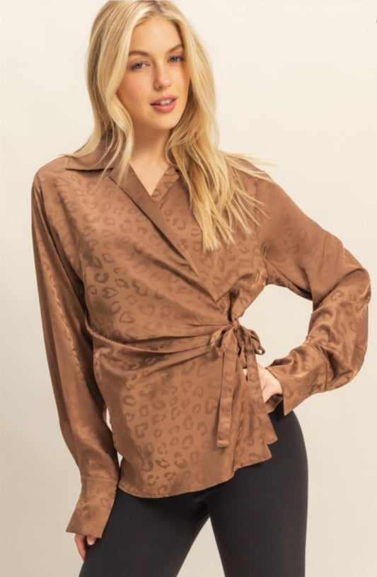 Animal print tie Front blouse