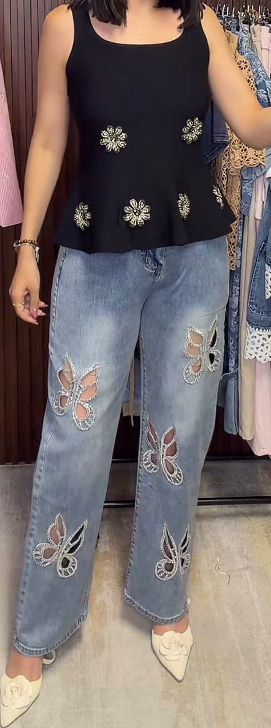 Butterfly Rhinestone Jean