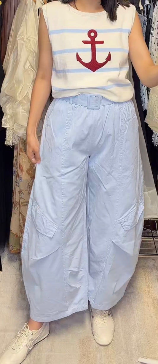 Blue barrel pants