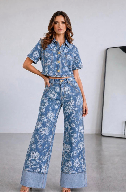 Denim flower set