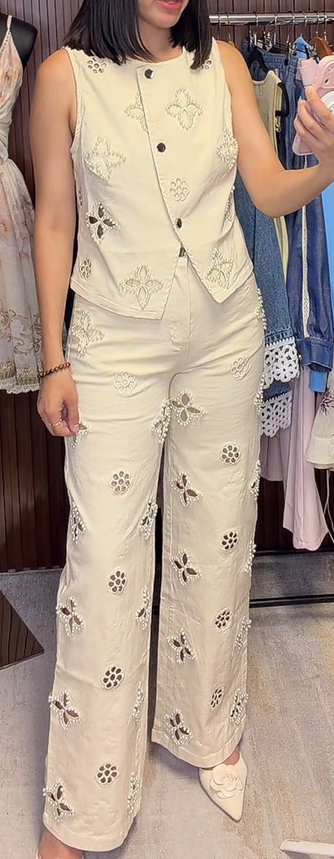 Pearl denim flower set