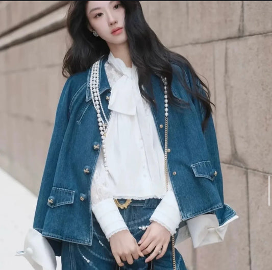 Denim pearls jacket