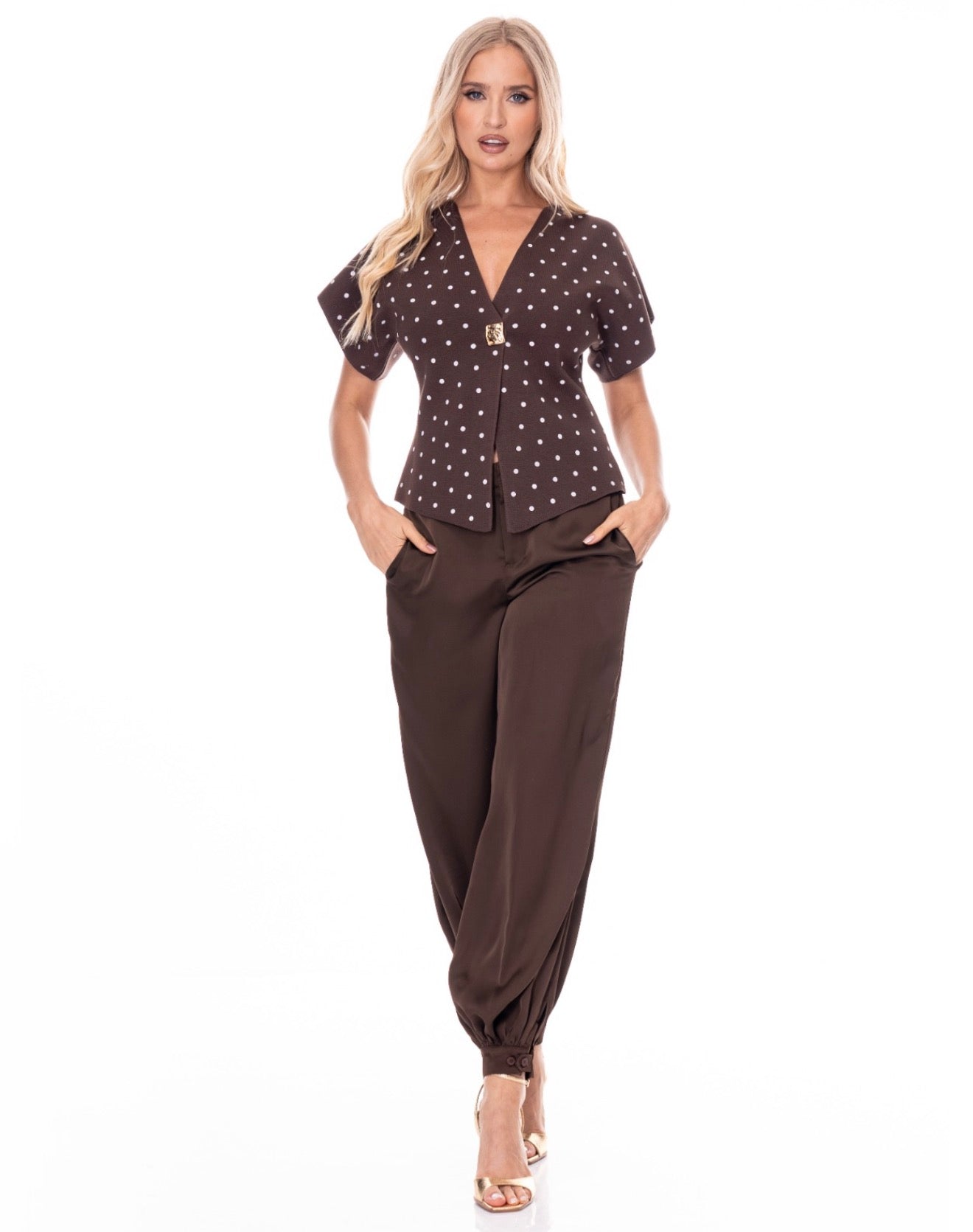 Polka dot blouse brown