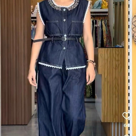 Denim rhinestone set
