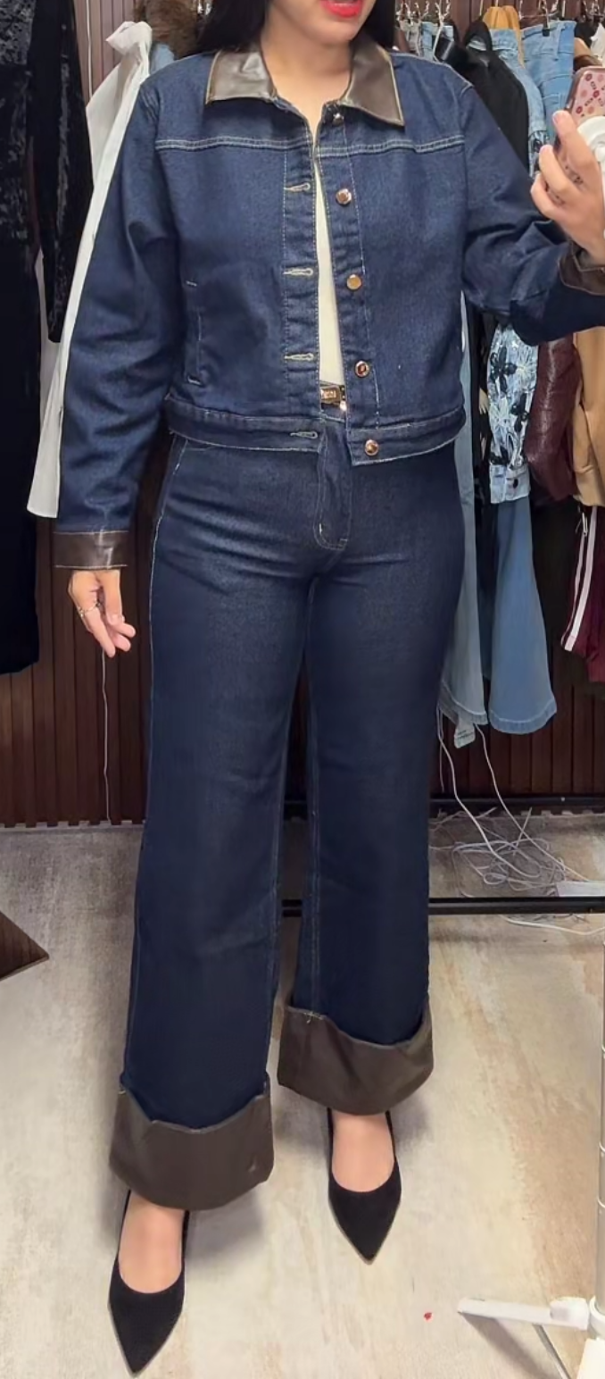 Leather denim set