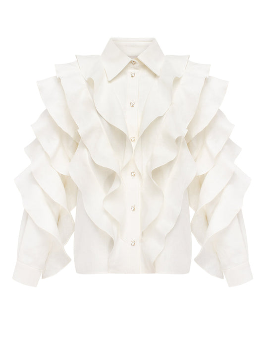 White ruffle blouse