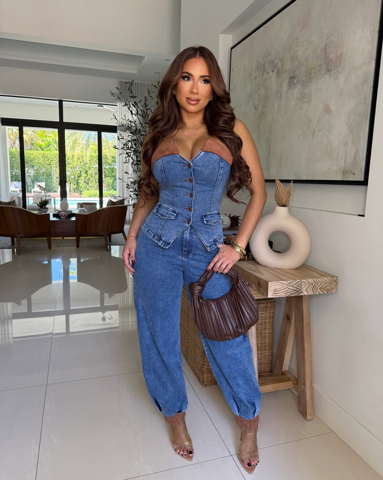 Denim pants set
