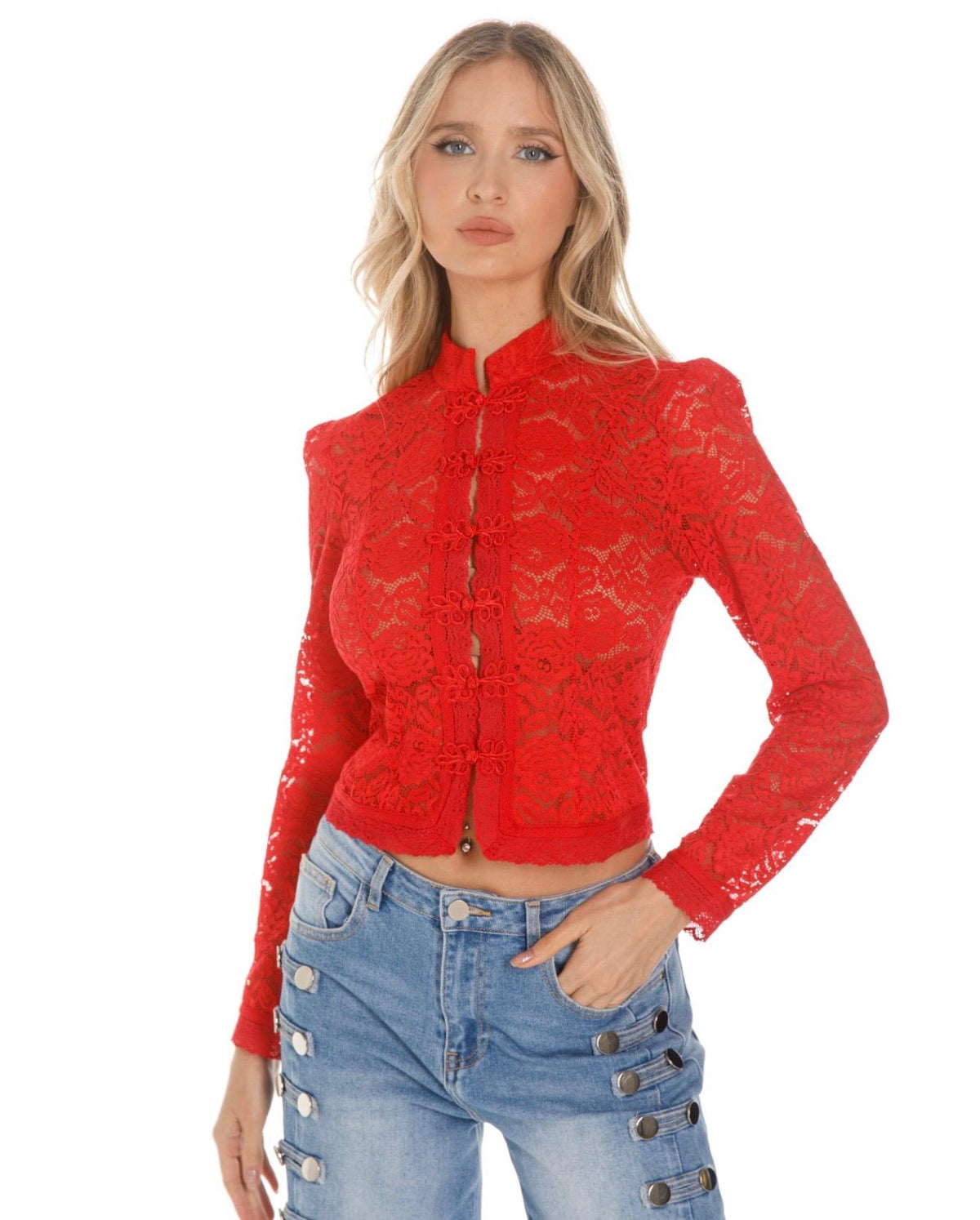 Red lace blouse