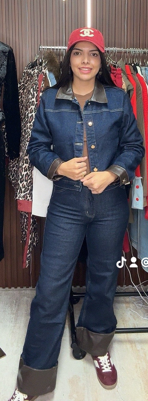 Leather denim set